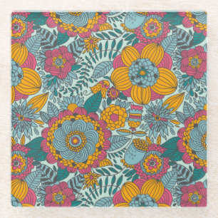 Kleurig floreel patroon glazen onderzetter