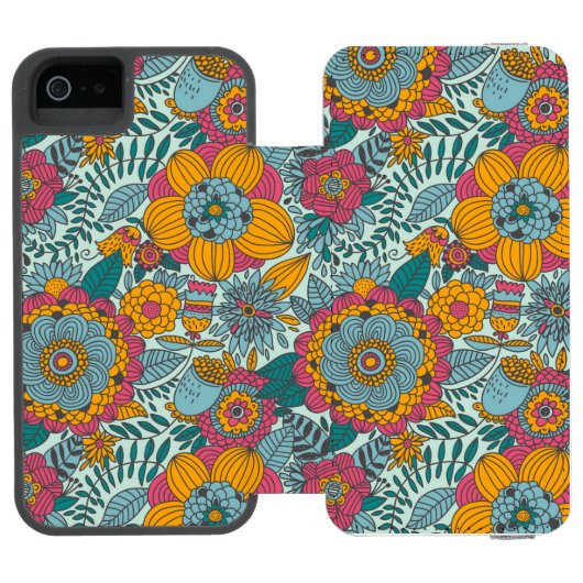 Kleurig floreel patroon incipio iPhone portemonnee hoesje (Agenda Open)