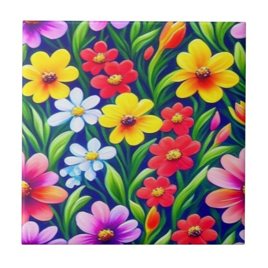 Kleurig floreel patroon tegeltje (Voorkant)