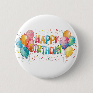 Kleurig Gelukkig Verjaardag Ronde Button 5,7 Cm