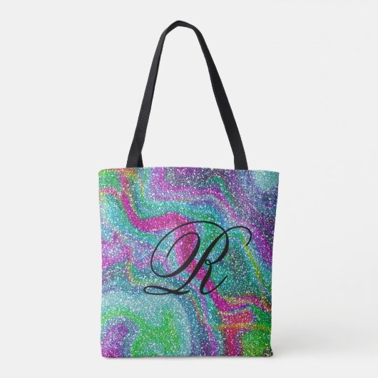 Kleurig Glittery Abstract ontwerp met monogram Draagtas (Achterkant)