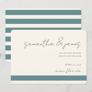 Kleurig, helder, Blauwgroen Stripes handgeschreven Save The Date