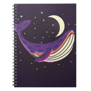 Kleurig illustratieportret van schattige walvis in notitieboek
