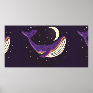 Kleurig illustratieportret van schattige walvis in poster