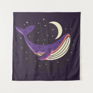 Kleurig illustratieportret van schattige walvis in wandkleed