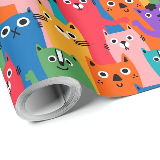 Kleurig kattenpatroon cadeaupapier (Rol Hoek)