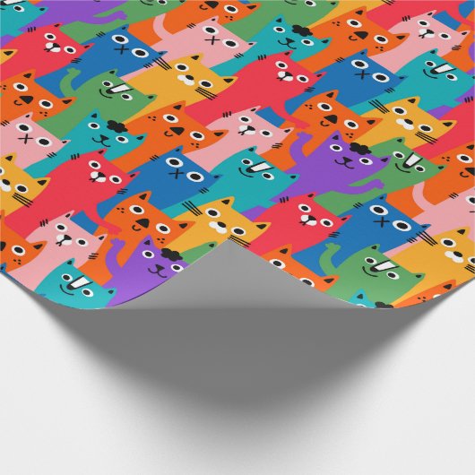 Kleurig kattenpatroon cadeaupapier (Hoek)