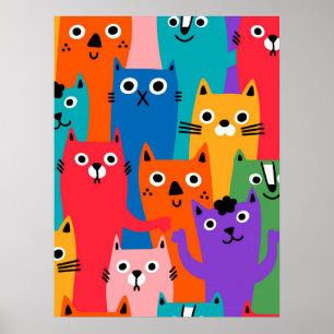 Kleurig kattenpatroon poster