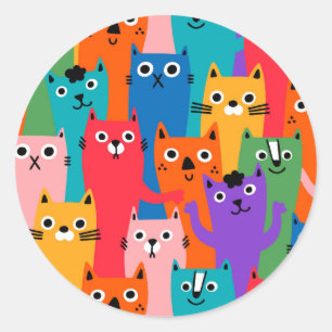 Kleurig kattenpatroon ronde sticker