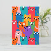 Kleurig kattenpatroon save the date (Staand voorkant)