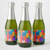 Kleurig kattenpatroon sparkling wijnetiket (Flessen)