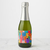 Kleurig kattenpatroon sparkling wijnetiket (Voorkant)