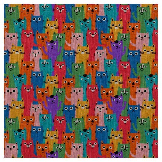 Kleurig kattenpatroon stof (Swatch)