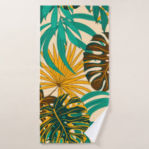 Kleurig naadloos patroon met tropische planten en badhanddoek