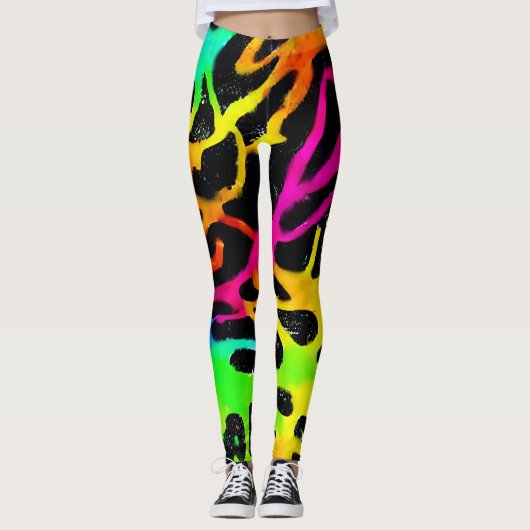 Kleurig neonspleetverfontwerp leggings (Voorkant)