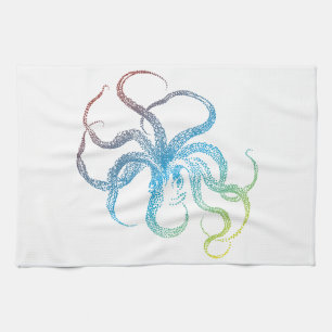 kleurig octopus silhouet theedoek