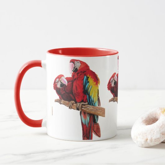 Kleurig ontwerp voor rode Macaw-Waterverf Mok (Met donut)