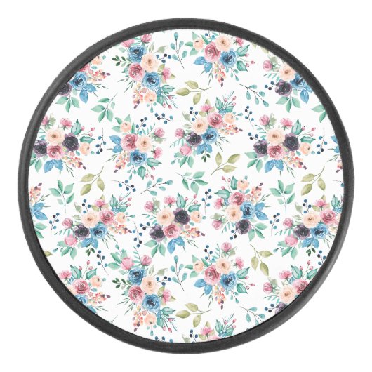 Kleurig patroon van bronbloemen hockey puck (Voorkant)