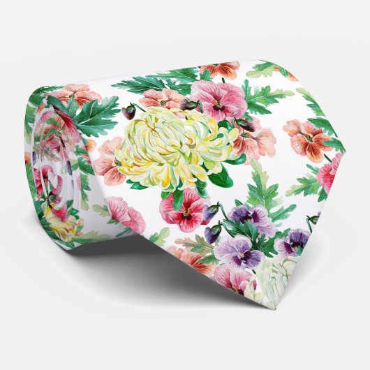 Kleurig patroon van zomerbloemen stropdas (Opgerold)