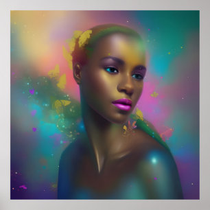 Kleurig portret vlinderblauw paars meisje poster