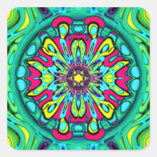 Kleurig psychedelisch abstract patroon v1 vierkante sticker
