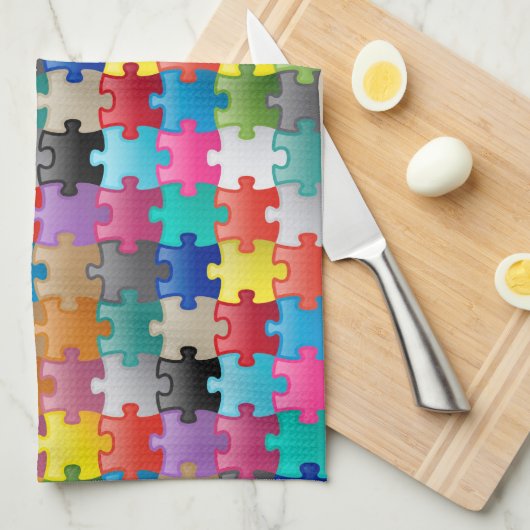 Kleurig puzzelpatroon theedoek (Quarter Fold)