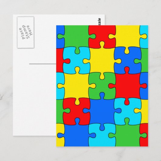 Kleurig puzzelpatroon voor puzzelstukpuzzels briefkaart (Voorkant / Achterkant)
