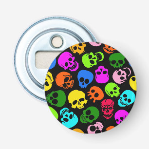 Kleurig Skulls-patroon in zwart Button Flesopener
