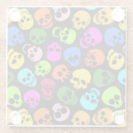 Kleurig Skulls-patroon in zwart Glazen Onderzetter (Achterkant)