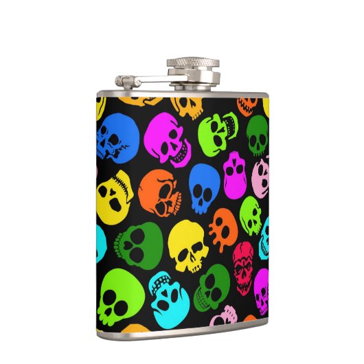 Kleurig Skulls-patroon in zwart Heupfles (Rechts)