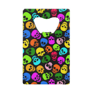 Kleurig Skulls-patroon in zwart Kredietkaart Flessenopener