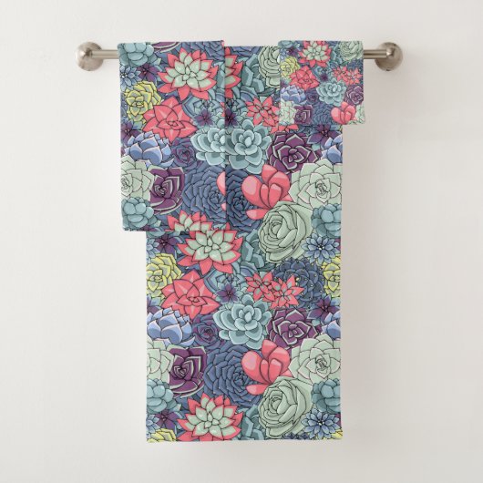Kleurig Succulent Patroon Bad Handdoek (Insitu)