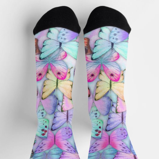 Kleurig vlinderpatroonontwerp voor haar Paars Sokken (Top)