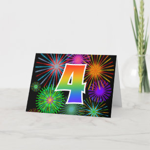 Kleurig vuurwerk + regenboogpatroon "4" Event # Kaart