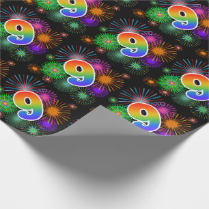 Kleurig vuurwerk + regenboogpatroon "9" Event # Cadeaupapier