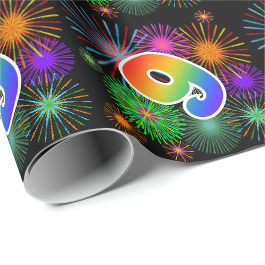 Kleurig vuurwerk + regenboogpatroon "9" Event # Cadeaupapier (Rol Hoek)