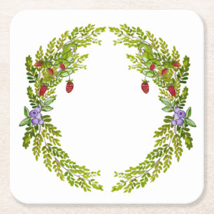 Kleurig waterverf patroon van bessen muismat c vierkante kartonnen onderzetter