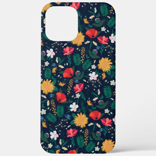 kleurig Wild Flowers Navy Blue Design Case-Mate iPhone Case (Achterkant)