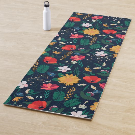  kleurig Wild Flowers Navy Blue Design Yogamat (In situ)