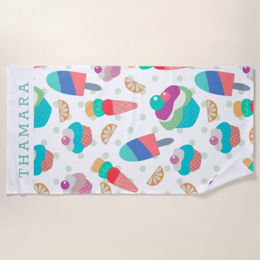 Kleurig zomervoedsel naadloos patroon strandlaken (Voorkant)