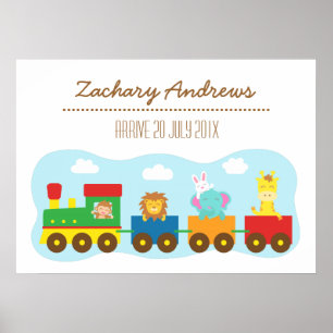 Kleurige Cute Dieren Trein, Voor Kinderen Slaapkam Poster