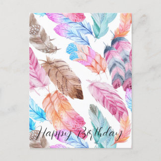 Kleurige Gelukkige Verjaardag Boho Veren Ansichtka Briefkaart