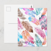 Kleurige gelukwenskaart met boho veer ontwerp briefkaart (Voorkant / Achterkant)