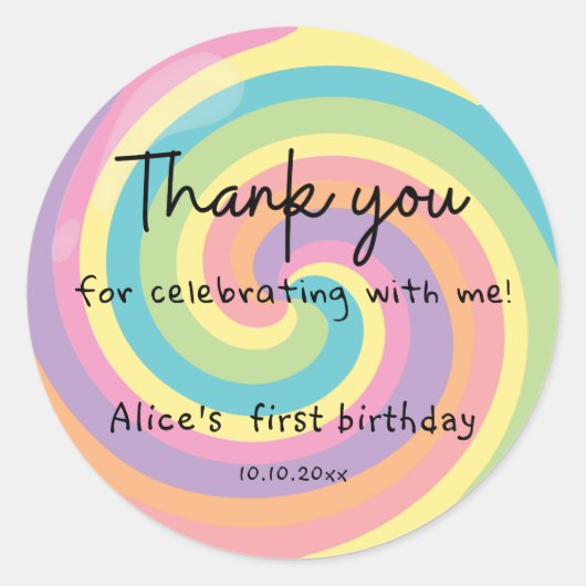 Kleurige Lolly Sticker Bedankt (Voorkant)