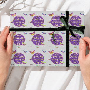 Kleurige Moederdaggroeten met vlinders Cadeaupapier