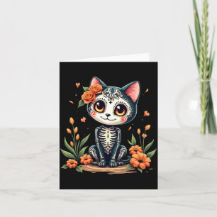 Kleurige Suiker Schedel Kat Mexicaanse Halloween Kaart