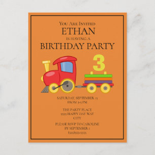 Kleurige trein op oranje derde verjaardag van kind briefkaart