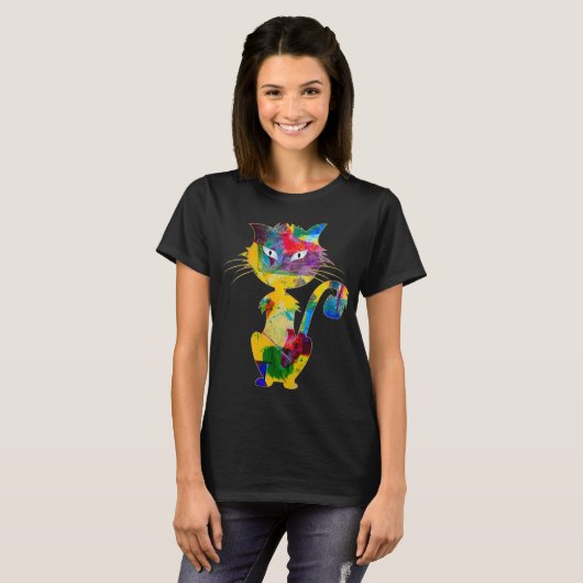 Kleurkleurig regenboogontwerp voor een Cute Cat Li T-shirt (Voorkant volledig)