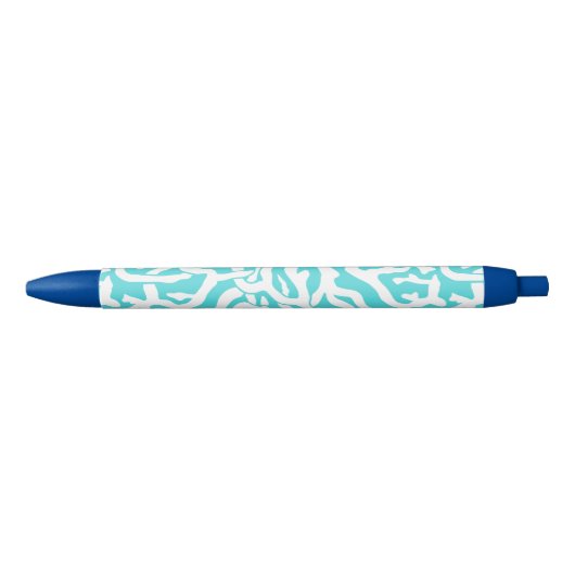 Kleurkoraalrif patroon Nautisch-wit blauw Zwarte Inkt Pen (Voorkant)