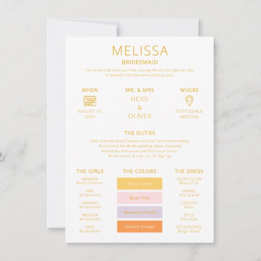 Kleurpalet Foto Bridesmaid-aanzoekkaart Kaart (Achterkant)